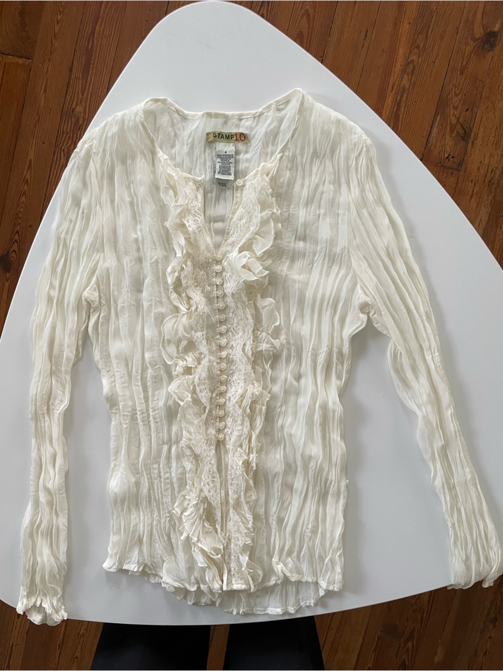 Vintage Y2K Stamp 10 Cream Ruffle-Front Blouse